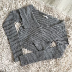 ARITZIA - Grey Ribbed Off The Shoulder Long Sleeve Top